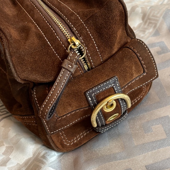 Coach Brown Suede Duffel Bag with Gold Accents - Picture 4 of 7